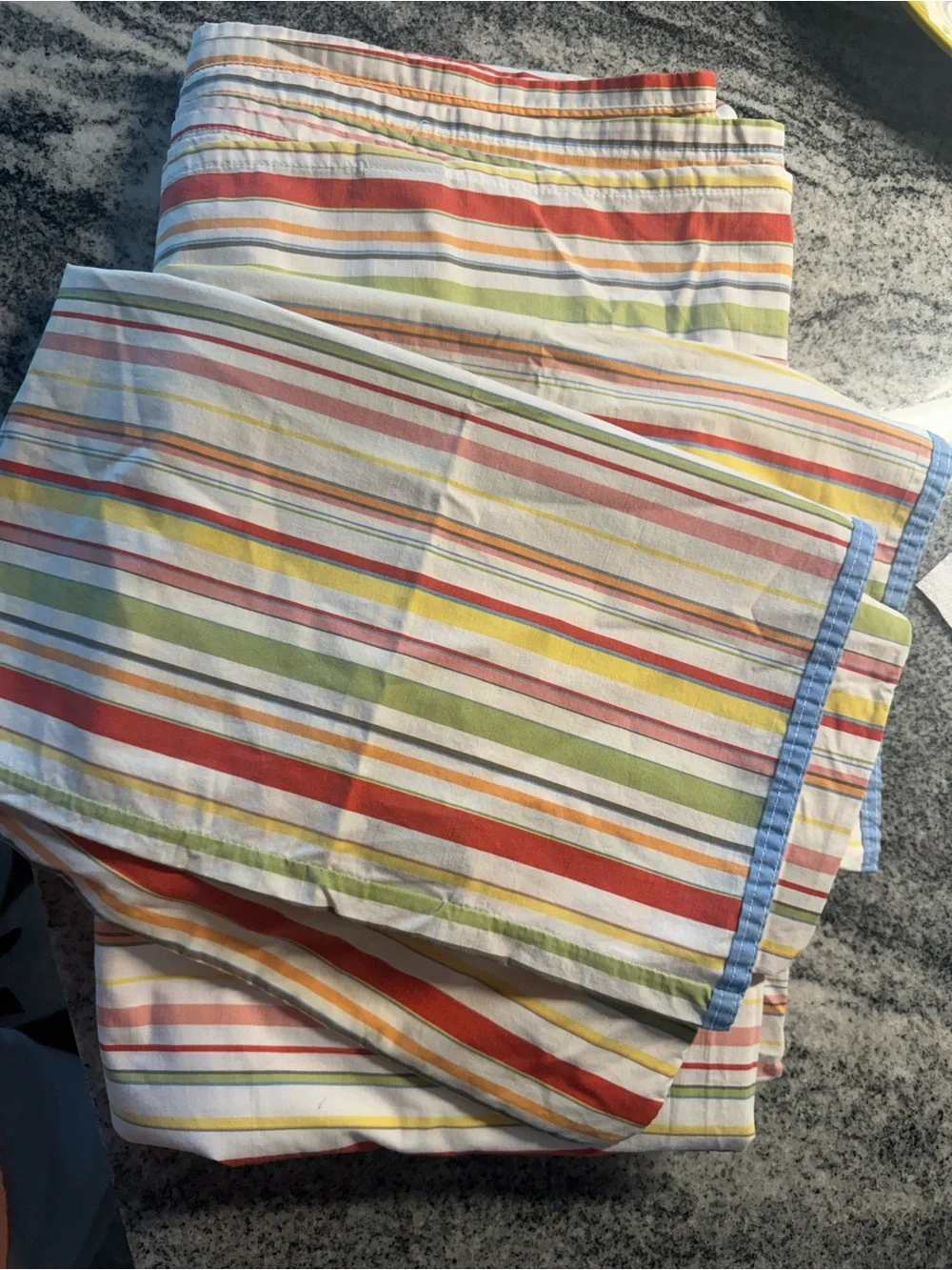 Ralph Lauren Harbor View Multi-Color Striped Cotton Sheet Set with Blue Trim